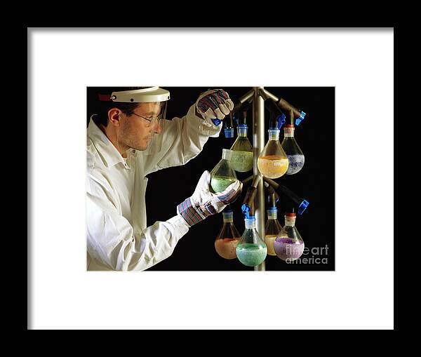 Experimenting Framed Print featuring the photograph Pharmaceutical Research #1 by Maximilian Stock Ltd/science Photo Library