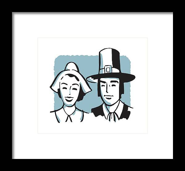 Adult Framed Print featuring the drawing Pilgrim Couple #1 by CSA Images