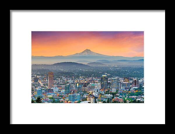 Landscape Framed Print featuring the photograph Portland, Oregon, Usa Downtown Skyline #1 by Sean Pavone