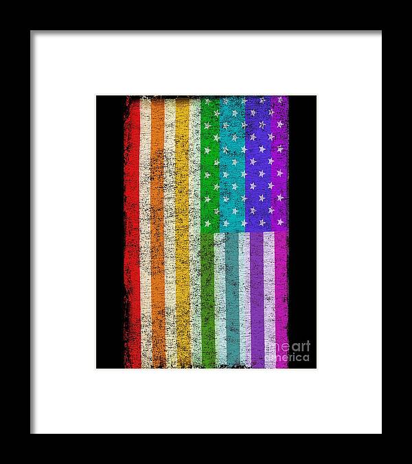Cool Framed Print featuring the digital art Rainbow Us Flag #1 by Flippin Sweet Gear