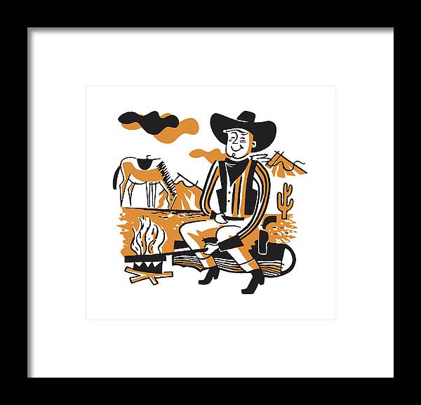 Accessories Framed Print featuring the drawing Rancher at Campfire #1 by CSA Images