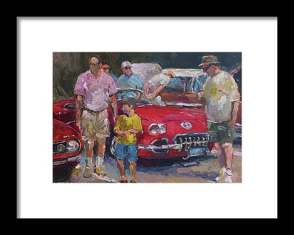 Antique Car Framed Print featuring the painting Red Vette #1 by Richard Wallich