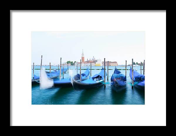 Landscape Framed Print featuring the photograph Row Of Gondolas Parked On City Pier #1 by Ivan Kmit