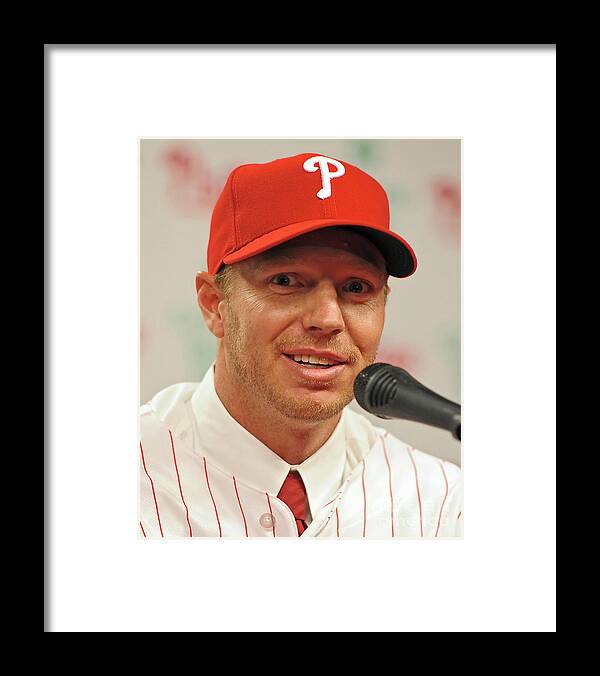 People Framed Print featuring the photograph Roy Halladay Press Conference #1 by Drew Hallowell