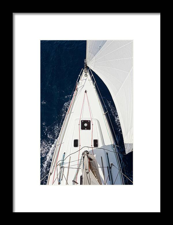 Adriatic Sea Framed Print featuring the photograph Sailboat From Above #1 by Mbbirdy