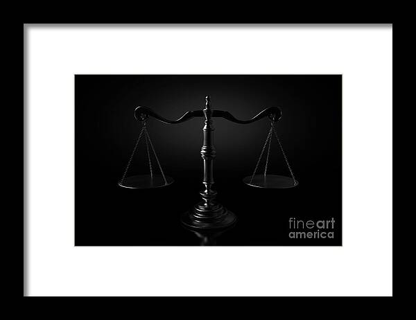 Scale Framed Print featuring the digital art Scales Of Justice Dramatic #1 by Allan Swart
