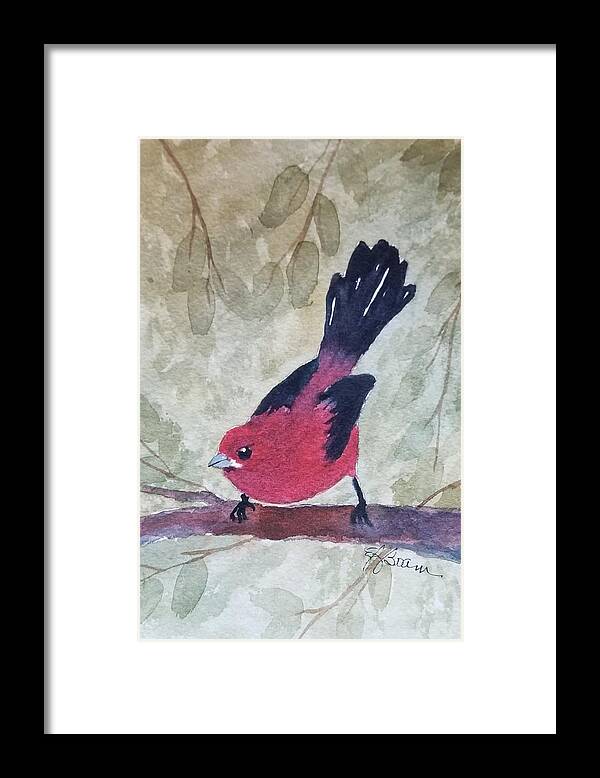 Red Bird Framed Print featuring the painting Scarlet Tanager #1 by Elise Boam