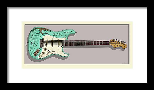 Stratocaster Framed Print featuring the digital art Seafoam Green Stratocaster #1 by WB Johnston