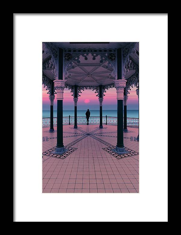  Brighton Framed Print featuring the photograph Silhouette of girl on Brighton Bandstand #2 by Maggie Mccall