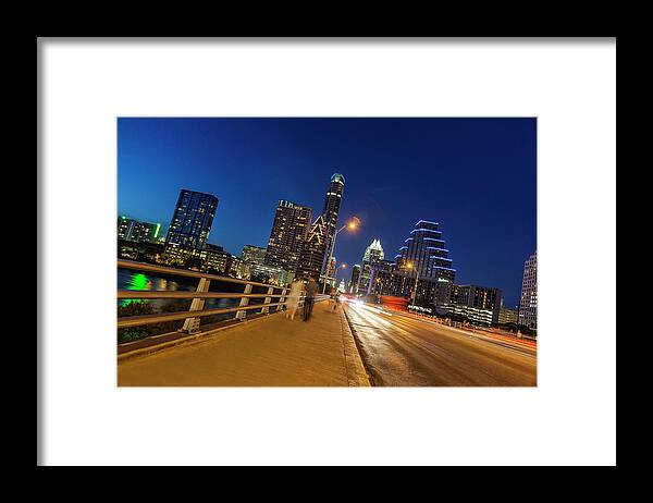 Estock Framed Print featuring the digital art Skyline & Bridge, Austin, Texas #1 by Milton Photography