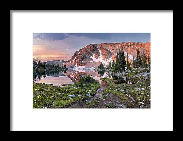 Idaho Scenics Framed Print featuring the photograph Skytop Lake Sunrise #1 by Leland D Howard