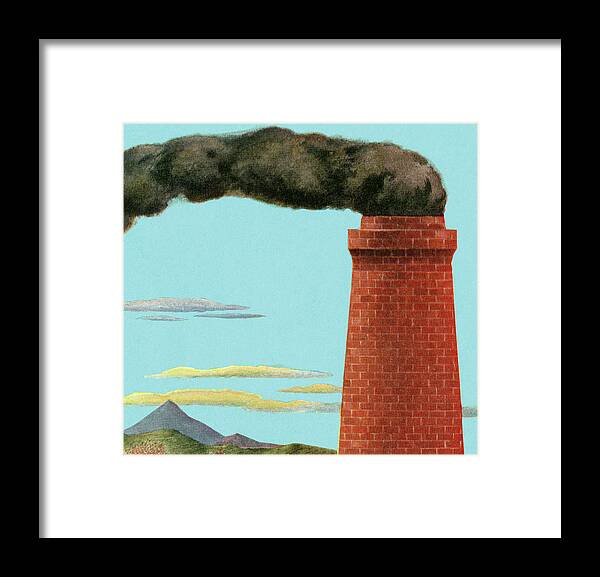 Air Quality Framed Print featuring the drawing Smoke Coming Out of Chimney #1 by CSA Images