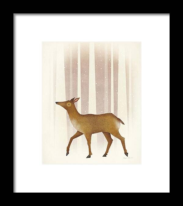 Animal Framed Print featuring the drawing Snowy Doe #1 by Ryan Fowler