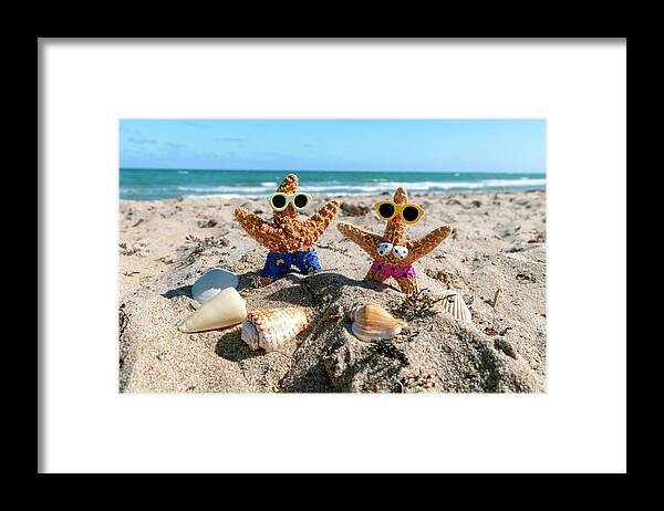 Estock Framed Print featuring the digital art Starfish Couple Vacationing In Florida #1 by Laura Diez