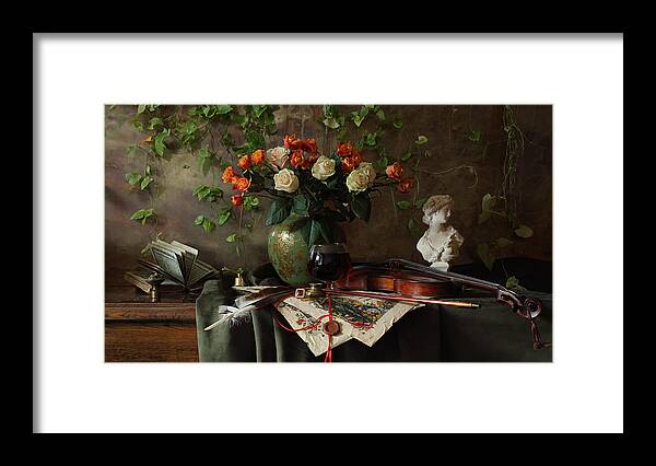 Flowers Framed Print featuring the photograph Still Life With Violin And Flowers #1 by Andrey Morozov