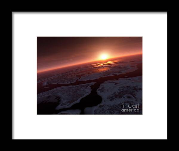 Mars Framed Print featuring the photograph Sunset Over Water On Mars #1 by Kees Veenenbos/science Photo Library