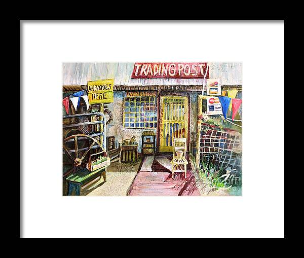 Trading Post Framed Print featuring the painting Texas Store Front by Linda Shackelford