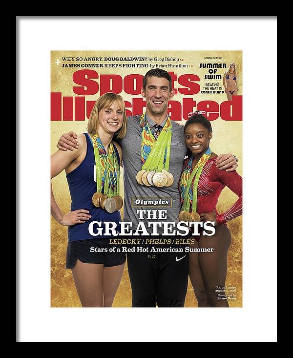 Magazine Cover Framed Print featuring the photograph The Greatests Ledecky Phelps Biles Sports Illustrated Cover by Sports Illustrated