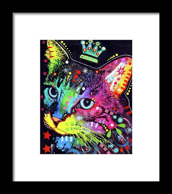 Thinking Cat Crowned Framed Print featuring the mixed media Thinking Cat Crowned #1 by Dean Russo