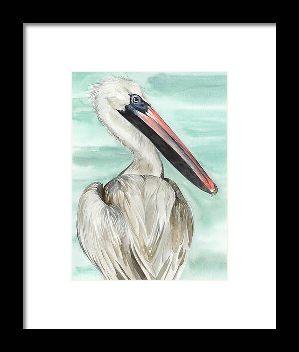 Coastal Framed Print featuring the painting Turquoise Pelican I #1 by Jennifer Paxton Parker