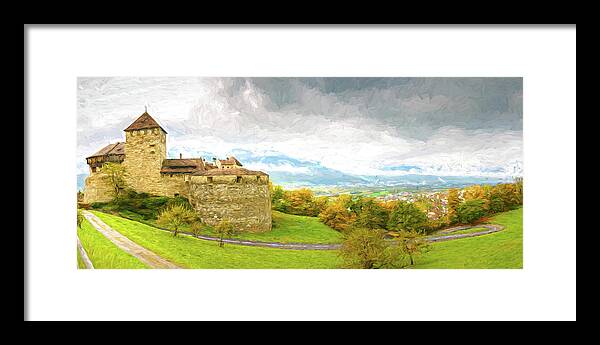 Architecture Framed Print featuring the digital art Vaduz Castle, Leichtenstein by Rick Deacon