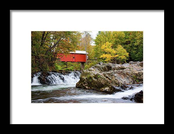 Slaughterhouse Covered Bridge Framed Print featuring the photograph Vermont covered bridge in autumn #1 by Jeff Folger