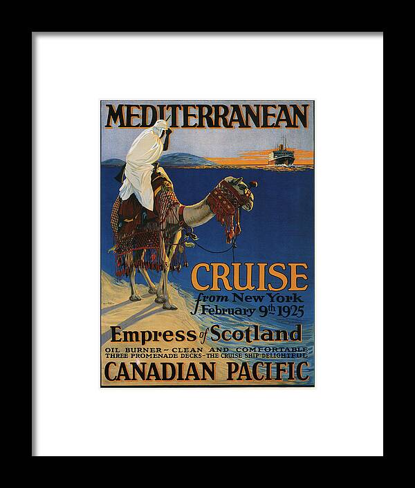 Advertisement Framed Print featuring the painting Vintage poster - Mediterranean Cruises #1 by Vintage Images