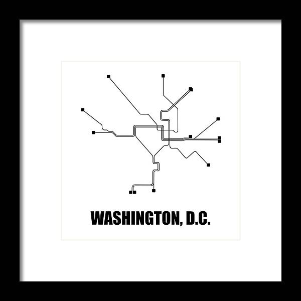 Washington Framed Print featuring the digital art Washington, D.C. White Subway Map #1 by Naxart Studio