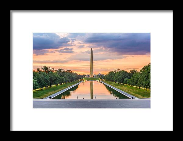 Landscape Framed Print featuring the photograph Washington Monument On The Reflecting #1 by Sean Pavone