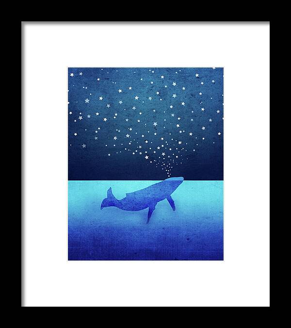 Whale Framed Print featuring the digital art Whale Spouting Stars by Laura Ostrowski