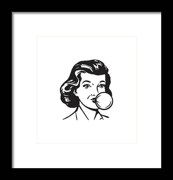 Adult Framed Print featuring the drawing Woman Blowing Bubble-gum Bubble #1 by CSA Images