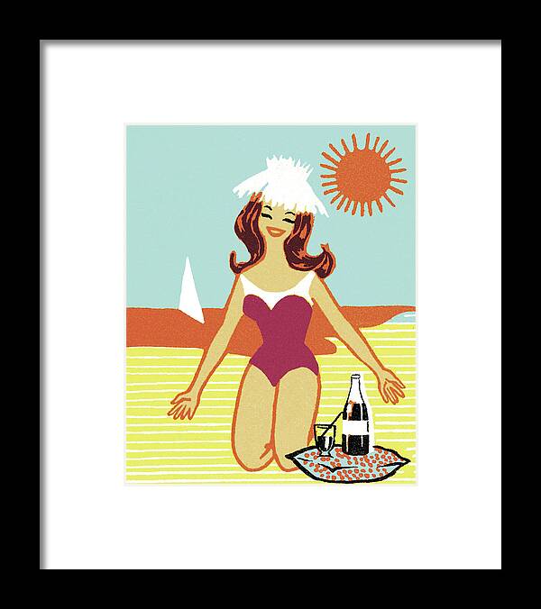 Accessories Framed Print featuring the drawing Woman on the Beach #1 by CSA Images