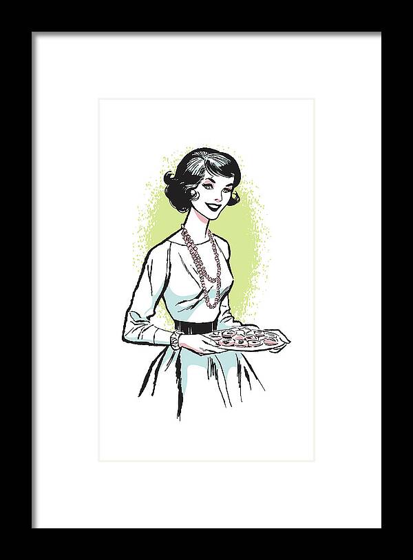 Accessories Framed Print featuring the drawing Woman with Tray of Canapes #1 by CSA Images