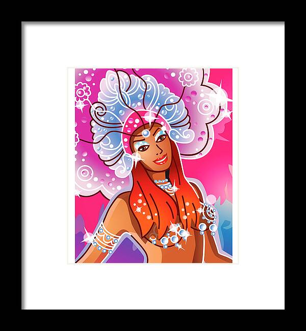 Stage Costume Framed Print featuring the digital art Young Woman Wearing Carnival Costume #1 by New Vision Technologies Inc