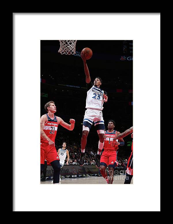Jarrett Culver Framed Print featuring the photograph Minnesota Timberwolves V Washington by Ned Dishman