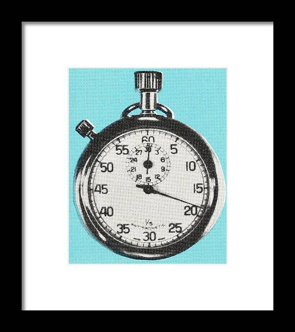 Blue Background Framed Print featuring the drawing Stopwatch #10 by CSA Images
