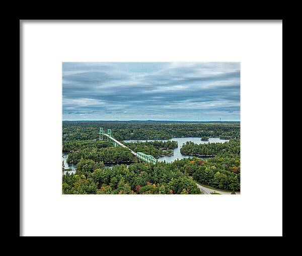 1000 Islands Framed Print featuring the photograph 1000 Island View From Tower - Canadian Bridges by Leslie Montgomery