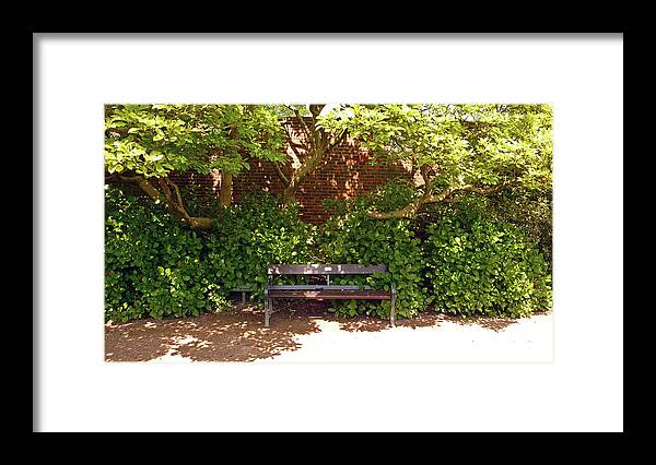 Chorley Framed Print featuring the photograph 11/05/19 CHORLEY. Astley Hall. Walled Garden. Sunlit Bench. by Lachlan Main