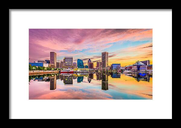 Landscape Framed Print featuring the photograph Baltimore, Maryland, Usa Skyline #14 by Sean Pavone