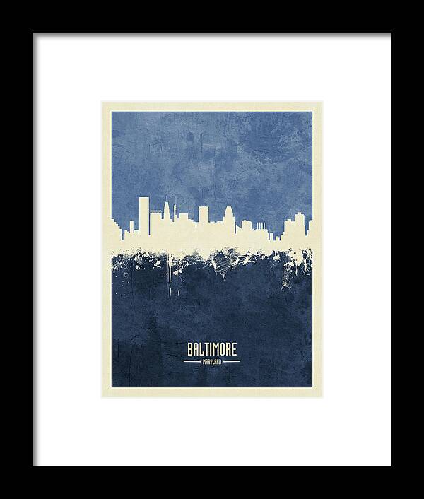 Baltimore Framed Print featuring the digital art Baltimore Maryland Skyline #16 by Michael Tompsett