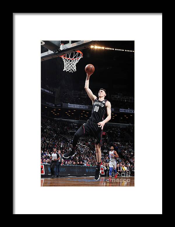 Rodions Kurucs Framed Print featuring the photograph Detroit Pistons V Brooklyn Nets by Nathaniel S. Butler