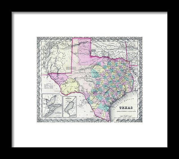 Public Framed Print featuring the photograph 1855 antique map of Texas by Steve Estvanik