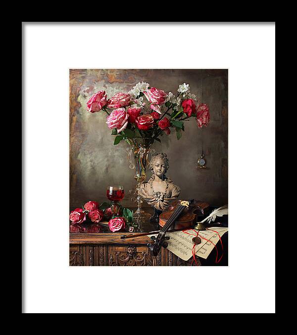 Flowers Framed Print featuring the photograph Still Life With Violin And Flowers #19 by Andrey Morozov