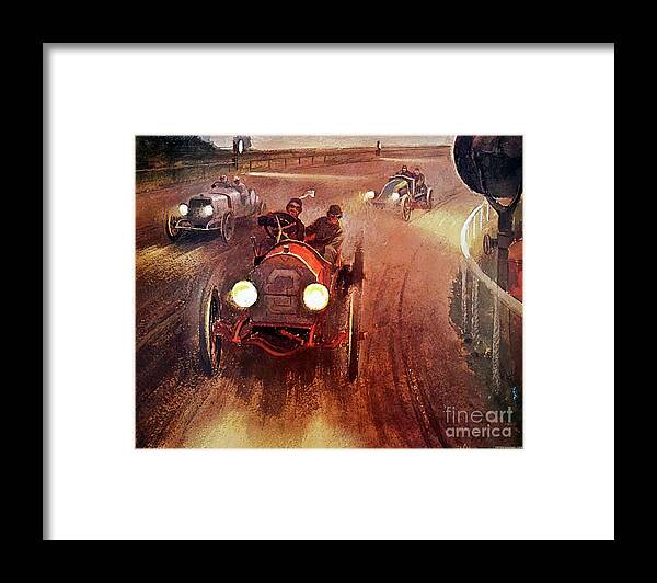 Vintage Framed Print featuring the painting 1910s Racing Cars By Peter Helck by Peter Helck