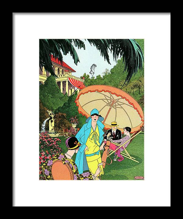 People Framed Print featuring the photograph 1920s Lawn Party At A Mansion by Graphicaartis