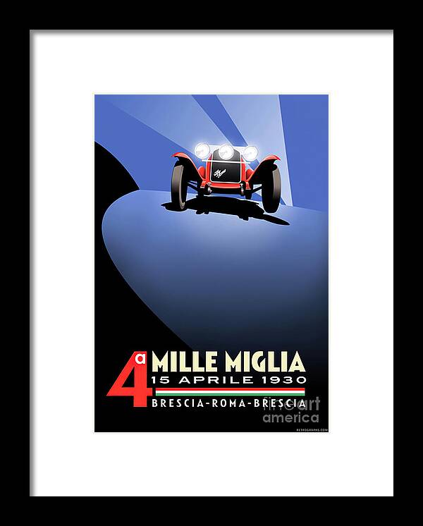 Vintage Framed Print featuring the mixed media 1930 Mille Miglia Featuring Alfa Romeo 6c1750 by Retrographs