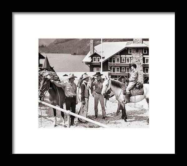 Photograph Framed Print featuring the painting 1930s Two Cowboys Trail Hands And Man by Vintage Images