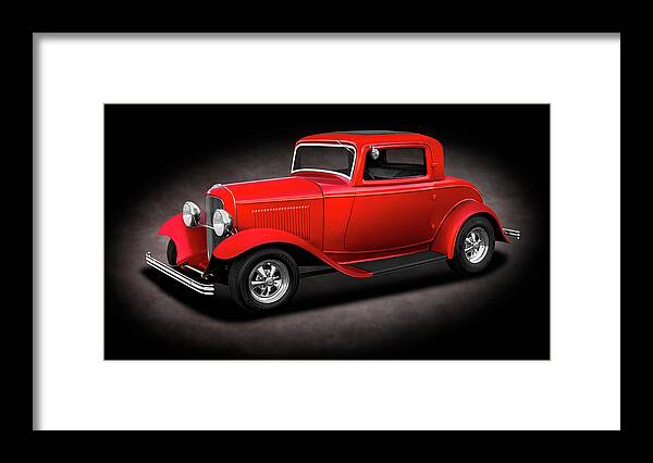 Frank J Benz Framed Print featuring the photograph 1932 Ford 3 Window Coupe - 1932fordthreewindowcpespttext186144 by Frank J Benz