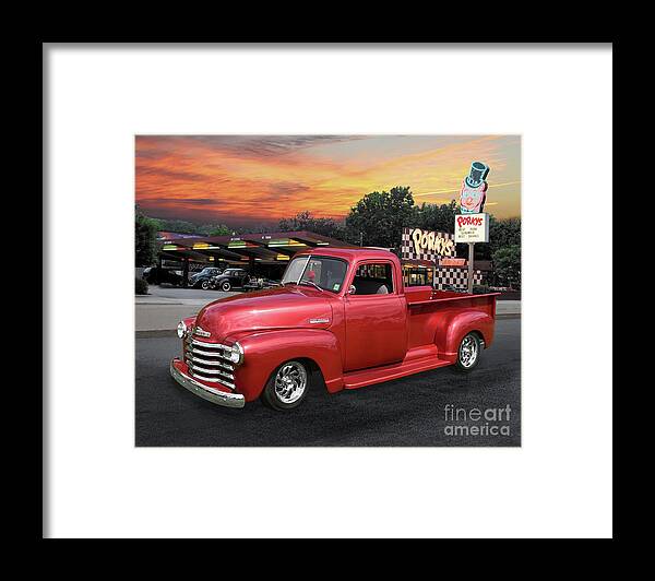 1949 Framed Print featuring the photograph 1949 Chevy Pickup at Porky's Drive-In by Ron Long