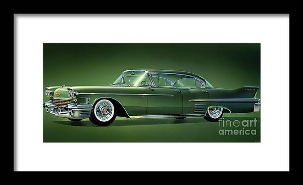 Vintage Framed Print featuring the mixed media 1957 Cadillac Advertisement 60 Special by Retrographs